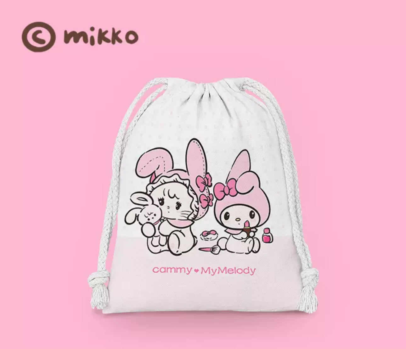 Mikko illustration Drawstring Pockets | Kitten Mousse Bear Latte Hello Kitty My Melody - 3 Size Tidy up Bag Kawaii Style