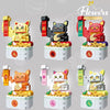 Mini Block Building Lucky Cat Maneki Neko Plant | Gold Black Red Orange Calico- Tiny Particle Assembly DIY Handmade Children Gift