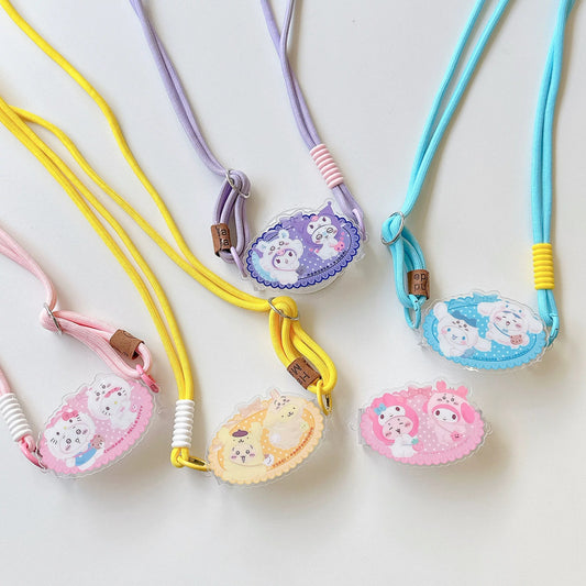 Japanese Cartoon ChiiKawa Phone Back Clip with Phone Lanyard | Kitty Chiikawa Cinnamoroll Hachiware Pompompurin Usagi Kuromi Momonga Melody Crab - for All Smart Phones