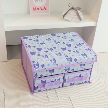 Japanese Cartoon Cube Style Desk Storage Box with Two Drawers | Hello Kitty My Melody Kuromi Little Twin Stars Cinnamoroll Pompompurin Pochacco - Bedroom Girl Gift