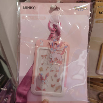 Pokemon X Miniso Card Badge Holder with Keychain | Pikachu Sylveon Gengar Piplup Rowlet - Anime Collectable Kawaii Item