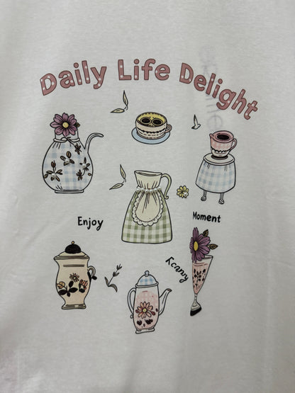 Korean Fashion Cute Style T-Shirt Series | Flower Tea Pots with Pearl - Kawaii Fashion Items