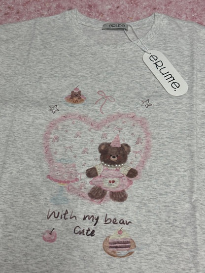 Korean Fashion Cute Animals Style T-Shirt Series | Party Teddy Bear with Pearl - Kawaii Fashion Items
