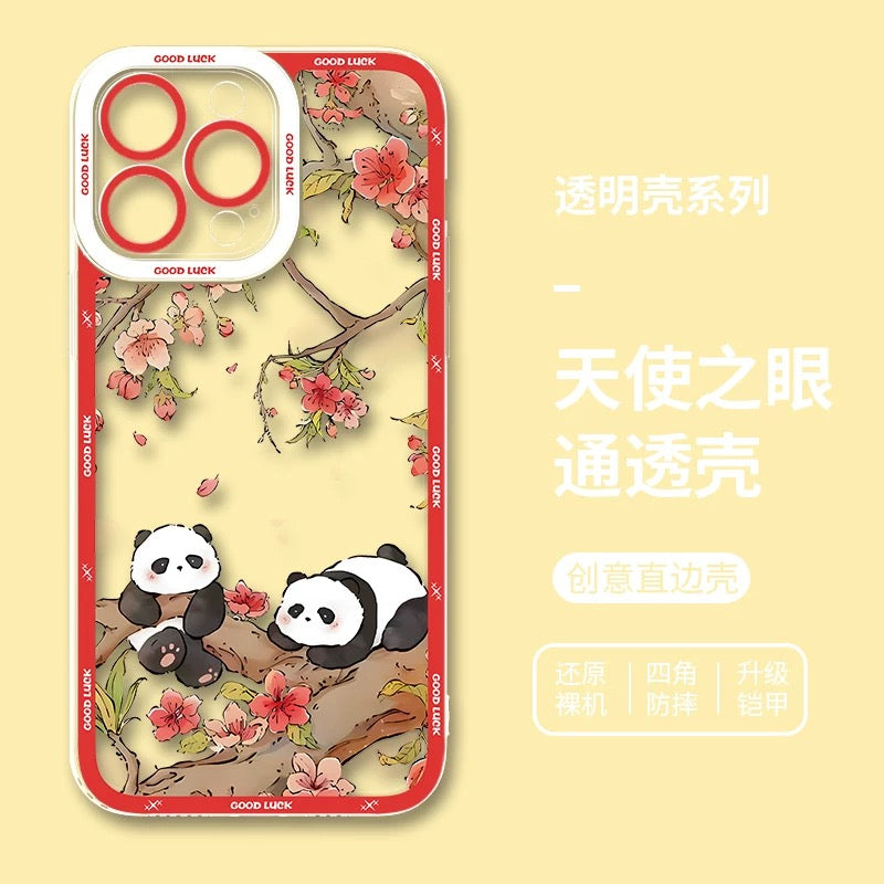 Cute Animal Panda | Chinese Ink Painting Red Version - iPhone Case PLUS SE2 XS XR X 11 12 13 14 15 16 16e 17 17e Pro Promax 12mini 13mini