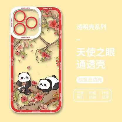 Cute Animal Panda | Chinese Ink Painting Red Version - iPhone Case PLUS SE2 XS XR X 11 12 13 14 15 16 16e 17 17e Pro Promax 12mini 13mini