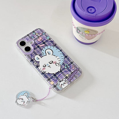 Japanese Cartoon ChiiKawa Laser Phone Case with Strap | Retro Plaid ChiiKawa Hachiware Usagi Momonga - iPhone Case PLUS SE2 11 12 13 14 15 16 16e 17 17e Pro Promax 12mini 13mini