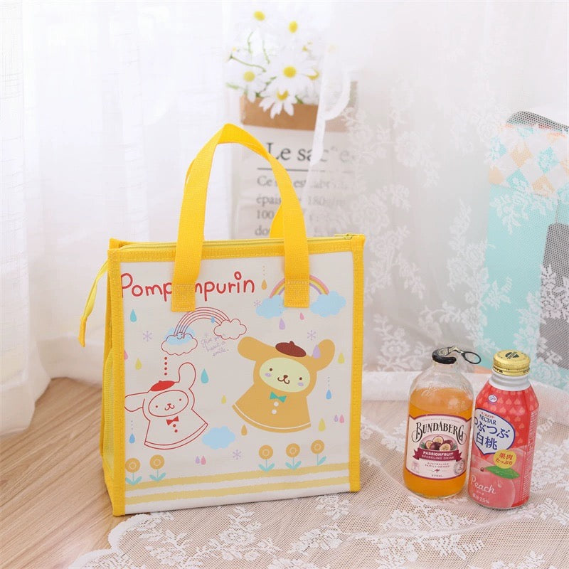 Japanese Cartoon Rainy Day Lunch Handbag | Hello Kitty My Melody Kuromi Cinnamoroll Pompompurin Pochacco Keroppi Hangyodon - Small Tote Bag Can Keep Warm Picnic