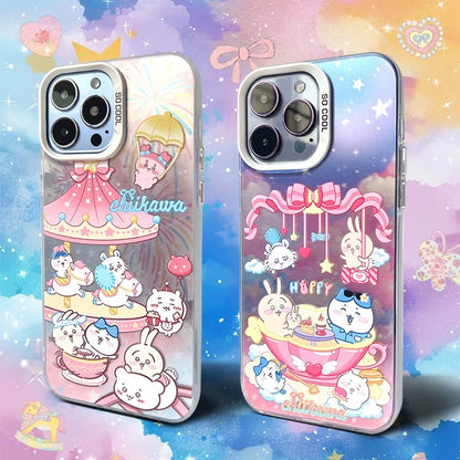 Japanese Cartoon ChiiKawa | Amusement Park ChiiKawa Hachiware Usagi Merry Go Round Laser - iPhone Case 11 12 13 14 15 16 Pro Promax