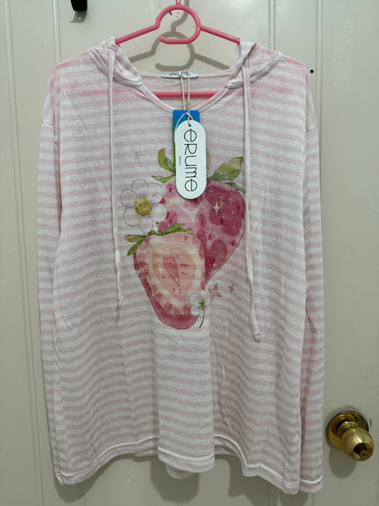 Korean Fashion Cute Fruits Style Long-sleeved Sun Protection T-Shirt Series | Strawberry Hoodie - Kawaii Fashion Items