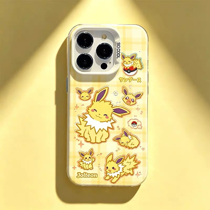 Japanese Cartoon Pokemon Matt & Silver Case Eevee Evolution Cute Emo Version | Eevee Vaporeon Jolteon Espeon Umbreon Leafeon Glaceon Sylveon 8 Styles - Phone Case Samsung Galaxy S26 S25 S24 S23 S22 S21 FE Ultra Edge