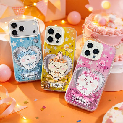 Japanese Cartoon ChiiKawa Ribbon Heart Cushion Laser Case | Chiikawa Hachiware Usagi Momonga 4 Styles - Phone Case Samsung Galaxy S26 S25 S24 S23 S22 S21 FE Ultra Edge