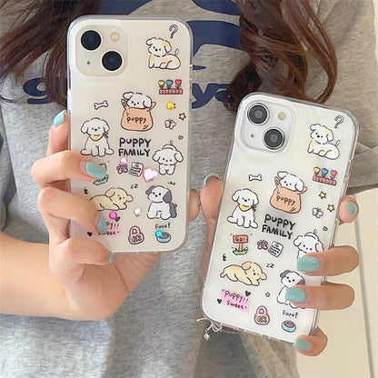 Happy Puppy Family with Gem Stone Sticker iPhone Case 11 12 13 14 Pro Promax