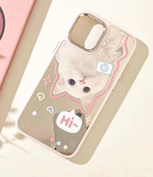 Say Hi White Lovely Cats Hanging iPhone Case 11 12 13 14 Pro Promax