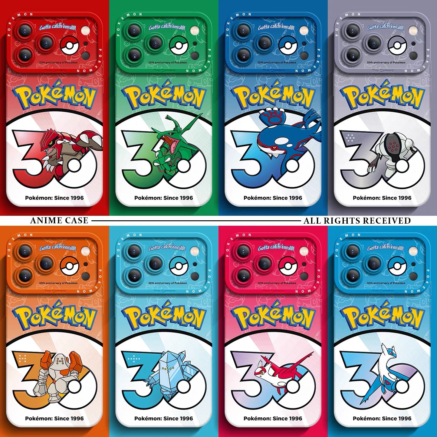 Japanese Cartoon Pokemon Silicone Case Pokemon 30 Anniversary Version Part15 | Groudon Rayquaza Kyogre Registeel Regirock Regice Latias Latios - iPhone Case PLUS SE2 XS XR X 11 12 13 14 15 16 16e 17 17e Pro Promax 12mini 13mini