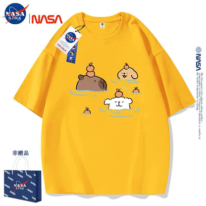 Cute Cartoon Doggie Maltese Puppy Style T-Shirt Series | Maltese Hot Spring with Capybara Part2 - Kawaii Fashion Items for Child & Adult