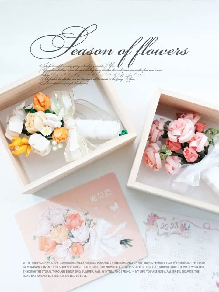 Craft Kits Romantic Flower Bouquet  | Pink Rose Yellow Rose - with LED Lights Valentine Wedding Gift DIY Handmade Gift Mini Block Building Block