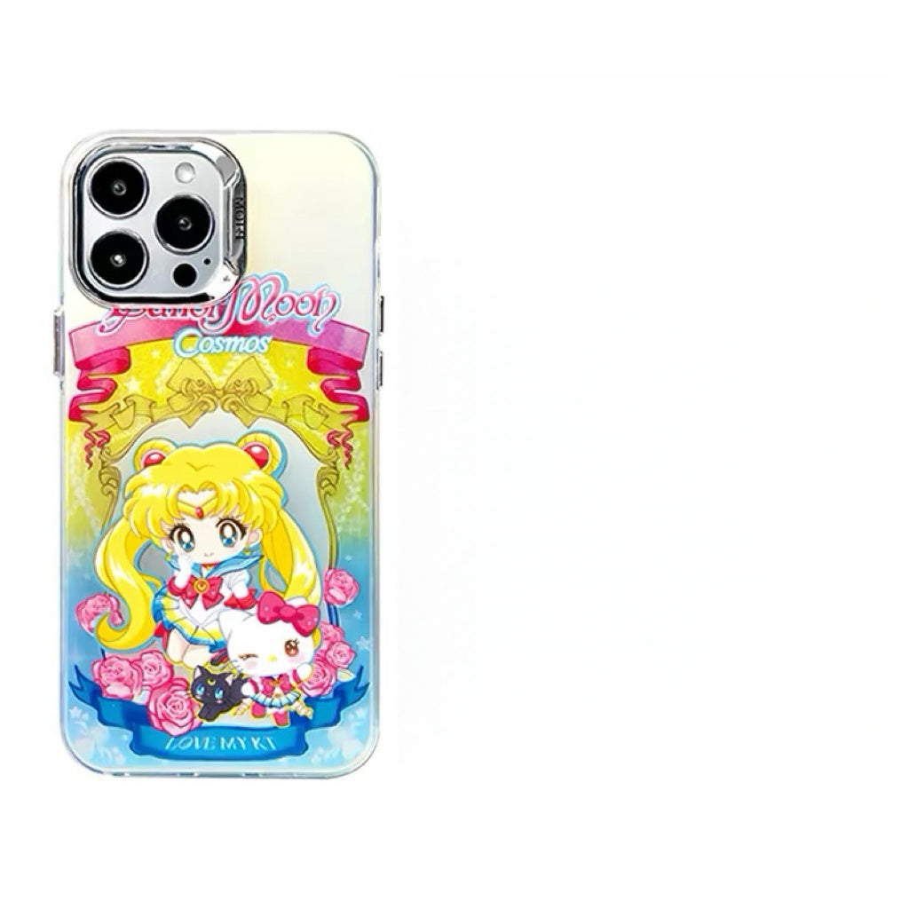 Japanese Cartoon Sanrio x Sailor Moon Laser Case | Hello Kitty My Melody Kuromi Cinnamoroll 5 Styles - iPhone Case 11 12 13 14 15 16 16e 17 17e Pro Promax
