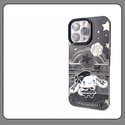Japanese Cartoon Sanrio Black Winter Classic Dress Up Laser Case | Hello Kitty Little Twin Stars My Melody Kuromi Cinnamoroll Hangyodon Bad Badtz Maru 7 Styles - Phone Case Samsung Galaxy S26 S25 S24 S23 S22 S21 FE Ultra Edge