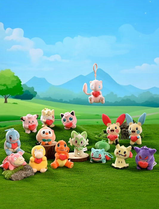 Japan Cartoon Pokemon with Heart Version Dream Start Keychain | Pikachu Bulbasaur Charmander Squirtle Clefairy Jigglypuff Psyduck Slowpoke Gengar Mew Togepi Plusle Minun Rowlet Mimikyu Sprigatito - Mascot Plush Doll  Kawaii Decoration KawaiiGiftLand