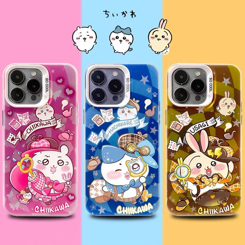 Japanese Cartoon ChiiKawa Detective Laser Case | ChiiKawa Hachiware Usagi Momonga - iPhone Case 11 12 13 14 15 16 16e 17 17e Pro Promax