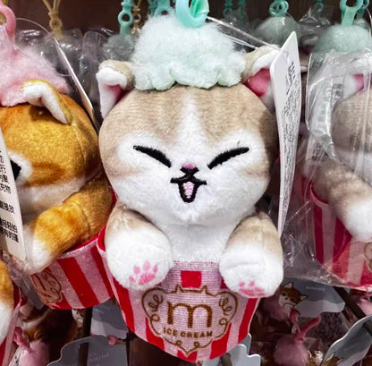 Miniso X Mofusand Ice Cream Series | Mofusand Cat in Ice Cream Cup and Cone Costume Cute Plush Doll Keychain - Kawaii items Room Decoration Doll