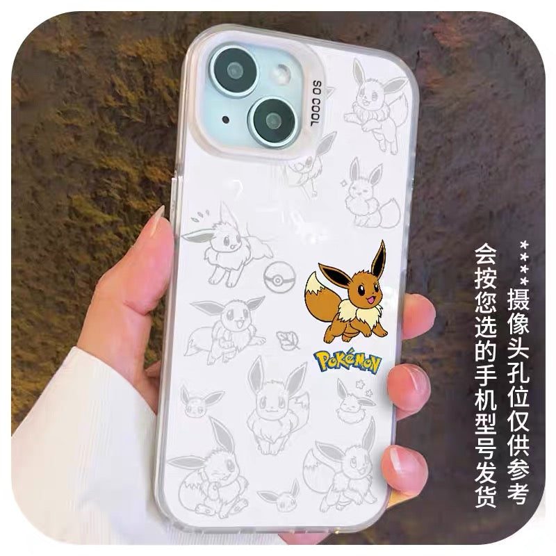 Japanese Cartoon Pokemon Matt & Silver Case Eevee Evolution | Eevee Vaporeon Espeon Umbreon Leafeon Glaceon Sylveon 7 Styles - Phone Case Samsung Galaxy S26 S25 S24 S23 S22 S21 FE Ultra Edge