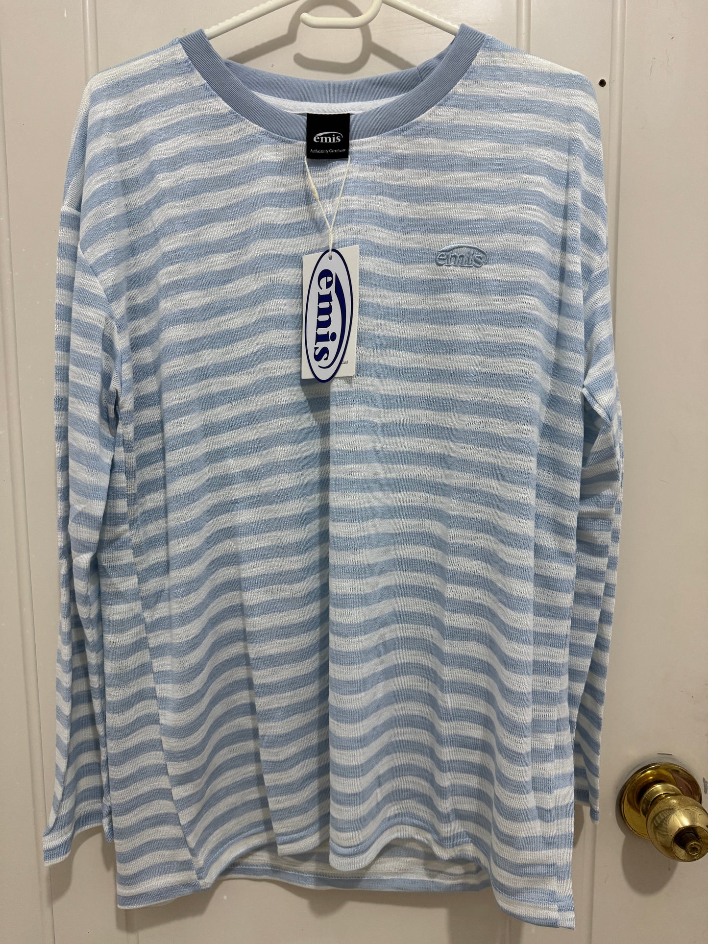 Korean Fashion Emis Style Long-sleeved Sun Protection T-Shirt Series | White Blue Stripe - Kawaii Fashion Items