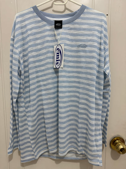 Korean Fashion Emis Style Long-sleeved Sun Protection T-Shirt Series | White Blue Stripe - Kawaii Fashion Items