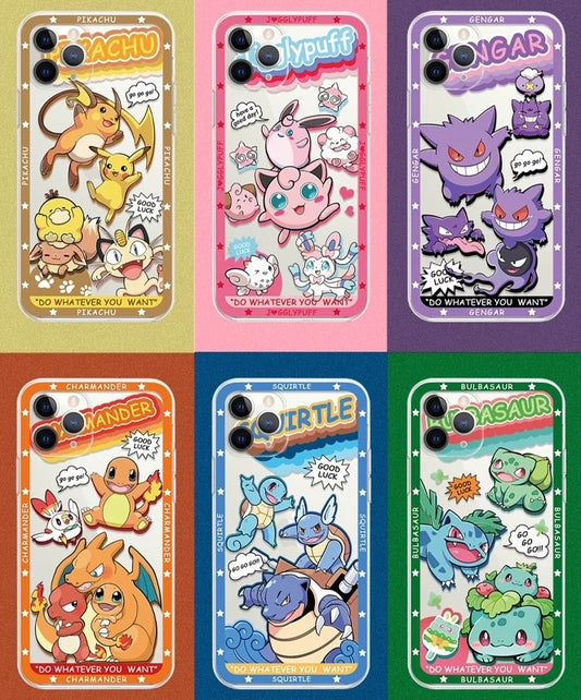 Japanese Cartoon Pokemon | Clear Case Evolution Gengar Jigglypuff Pikachu Squirtle Bulbasaur Charmander - iPhone Case 11 12 13 14 15 16 Pro Promax