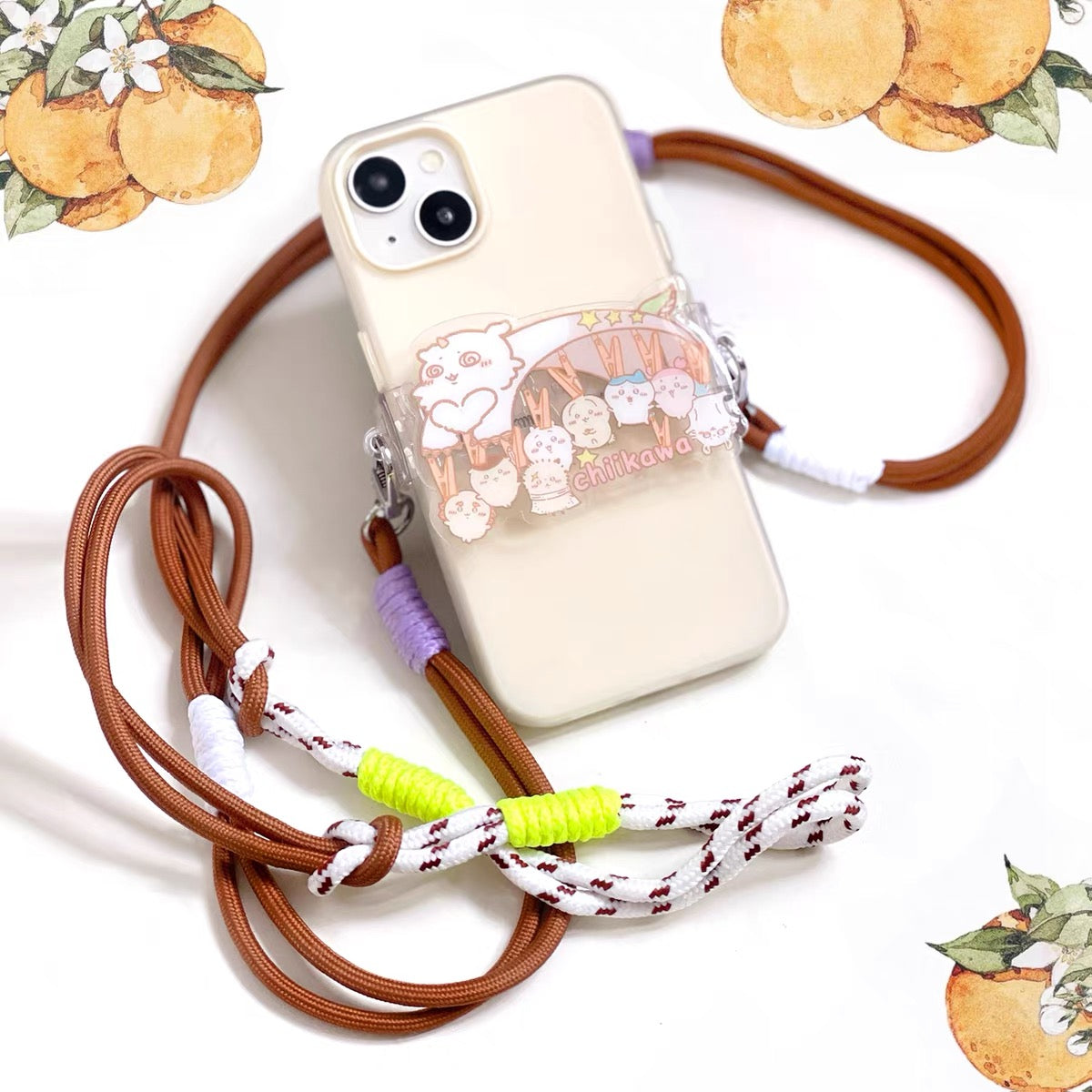 Japanese Cartoon Phone Back Clip with Phone Lanyard | Chiikawa Coat Hanger - for All Smart Phones