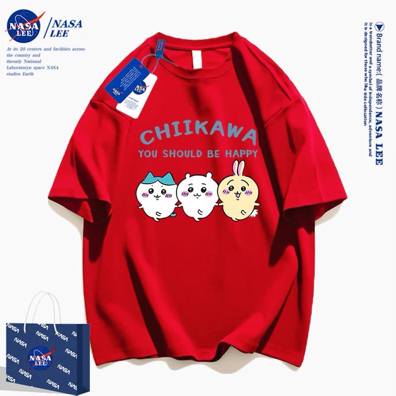 Japanese Cartoon ChiiKawa Casual Style T-Shirt Series | Chiikawa Hachiware Usagi You Should Be Happy - Kawaii Fashion Items