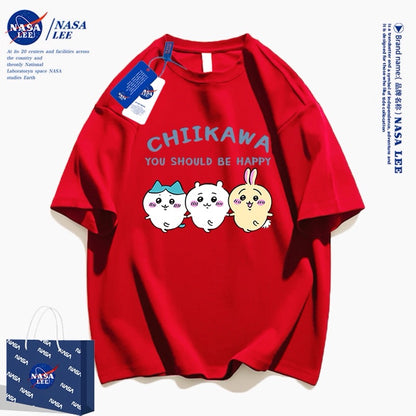 Japanese Cartoon ChiiKawa Casual Style T-Shirt Series | Chiikawa Hachiware Usagi You Should Be Happy - Kawaii Fashion Items