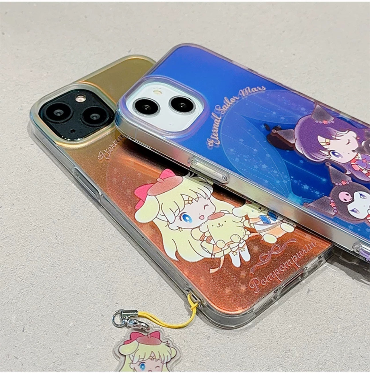 Japanese Cartoon iPhone Case with Strap | Laser Sailor Girl X Hello Kitty Kuromi Cinnamorll Pompompurin - iPhone Case Phone Case 7 8 PLUS SE2 XS XR X 11 12 13 14 15 Pro Promax 12mini 13mini