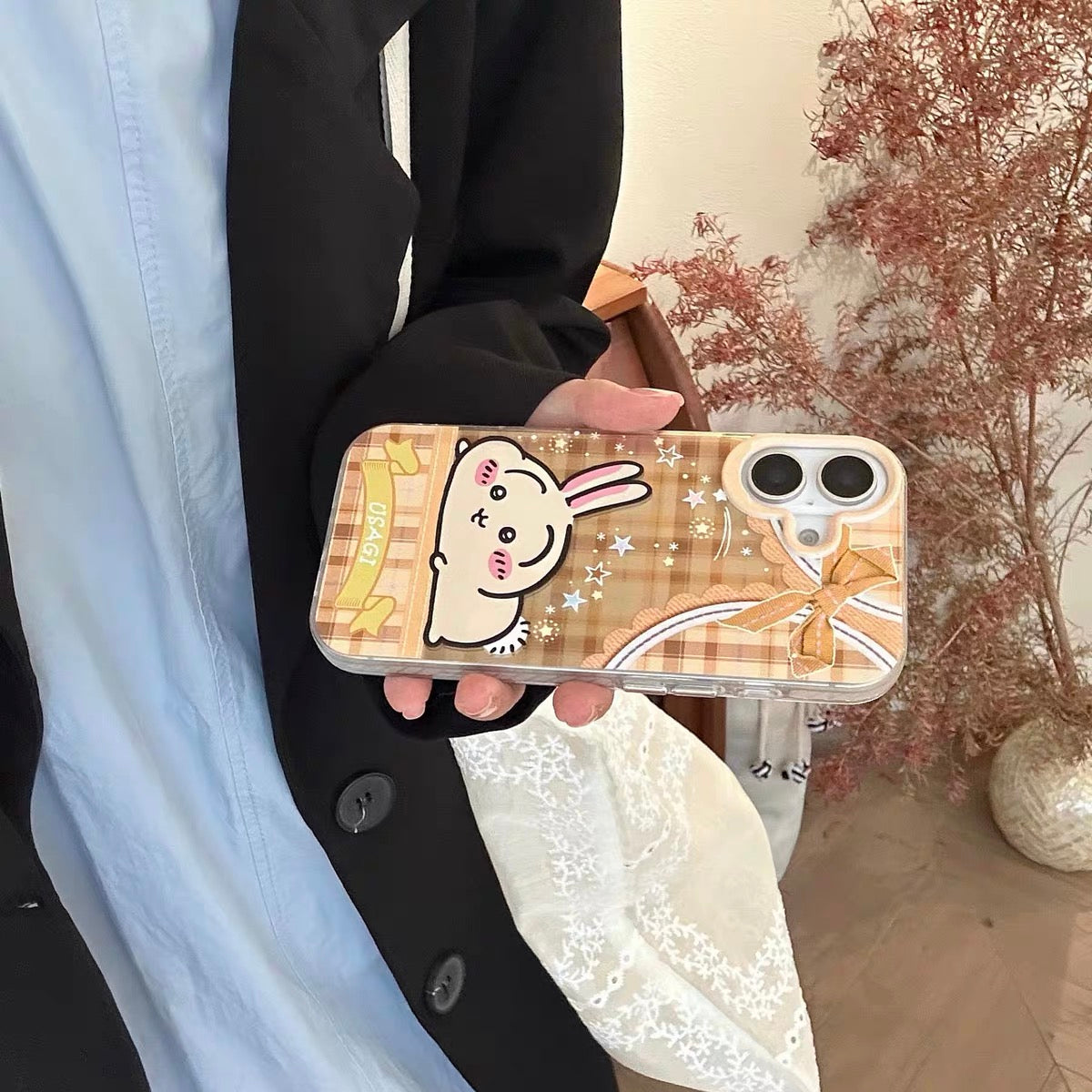 Japanese Cartoon ChiiKawa Go Round Laser Case | Merry Go Round with Chiikawa Hachiware Usagi - iPhone Case Plus SE2 11 12 13 14 15 16 16e 17 17e Pro Promax 12mini 13mini (副本)