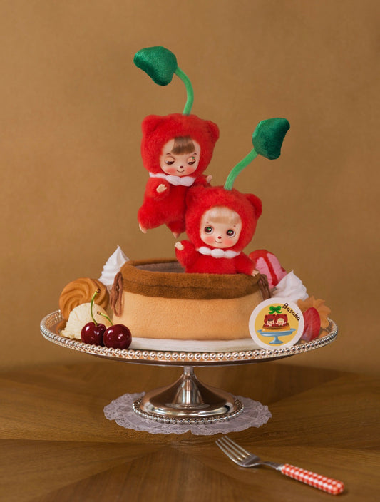 Top Toy X Basaka Part 1 Series Plush Pendant | Special Limited Cherry Pudding with Bag - Vinyl Face Plush Doll Figure Keychain Collectable Toys Mystery Blind Box