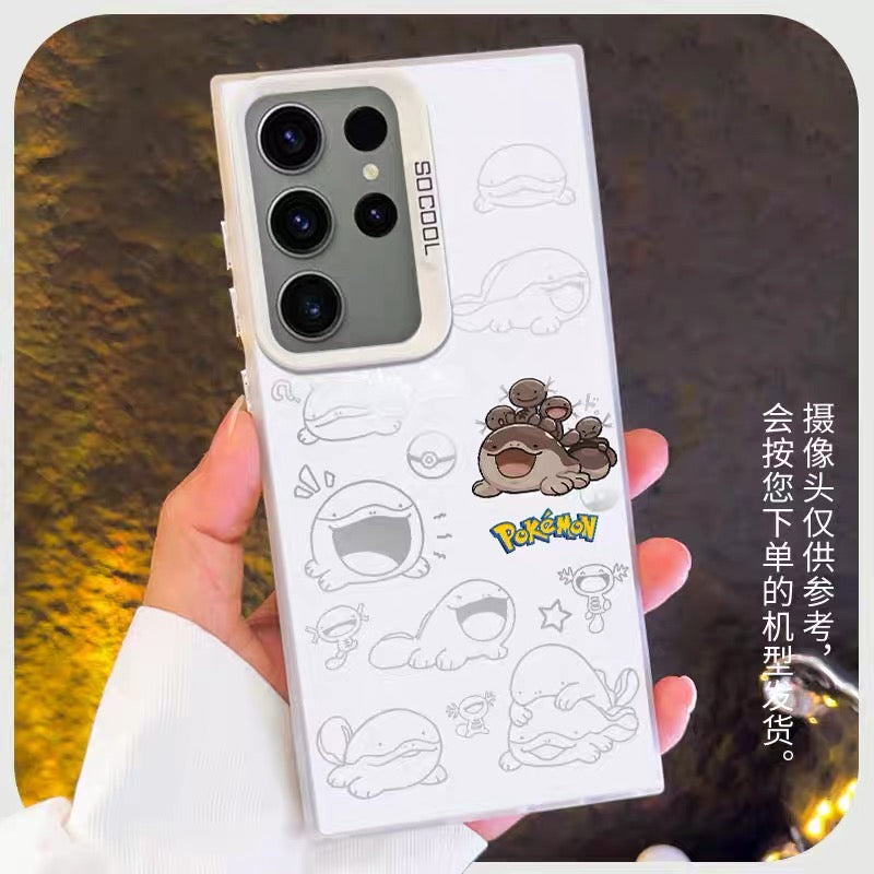 Japanese Cartoon Pokemon Matt & Silver Case Part6 | Piplup Snivy Froakie Rowlet Clodsire Jirachi Mewtwo 7 Styles - Phone Case Samsung Galaxy S26 S25 S24 S23 S22 S21 FE Ultra Edge