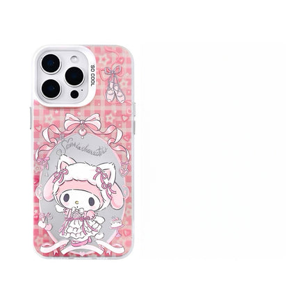 Japanese Cartoon Sanrio Ballet Kitten Laser Case | ハローキティ マイメロディ クロミ シナモロール 4種 - iPhoneケース 11 12 13 14 15 16 16e 17 17e Pro Promax