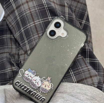Japanese Cartoon ChiiKawa Gittler Black Clear Case | Devil Group Chiikawa Hachiware Usagi - iPhone Case Plus SE2 11 12 13 14 15 16 16e 17 17e Pro Promax 12mini 13mini