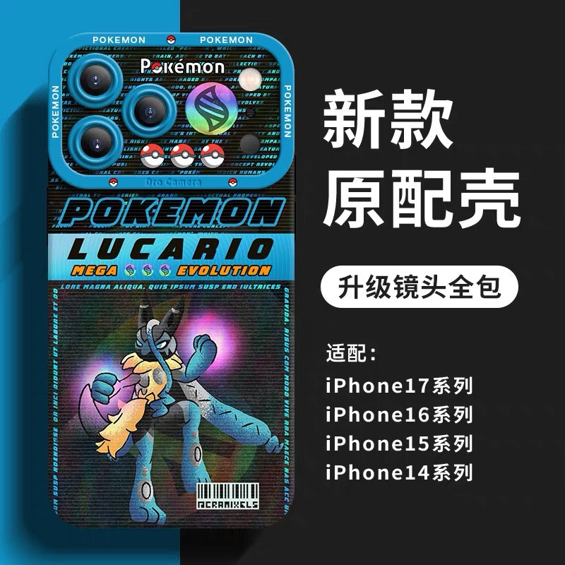 Japanese Cartoon Pokemon Silicone Case MEGA Evolution Holographic Version Part1 | Charmander X Y Greninja LucarioZ Gengar Absol Dragonite Zeraora 8 Styles - iPhone Case PLUS SE2 XS XR X 11 12 13 14 15 16 16e 17 17e Pro Promax 12mini 13mini