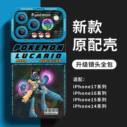 Japanese Cartoon Pokemon Silicone Case MEGA Evolution Holographic Version Part1 | Charmander X Y Greninja LucarioZ Gengar Absol Dragonite Zeraora 8 Styles - iPhone Case PLUS SE2 XS XR X 11 12 13 14 15 16 16e 17 17e Pro Promax 12mini 13mini