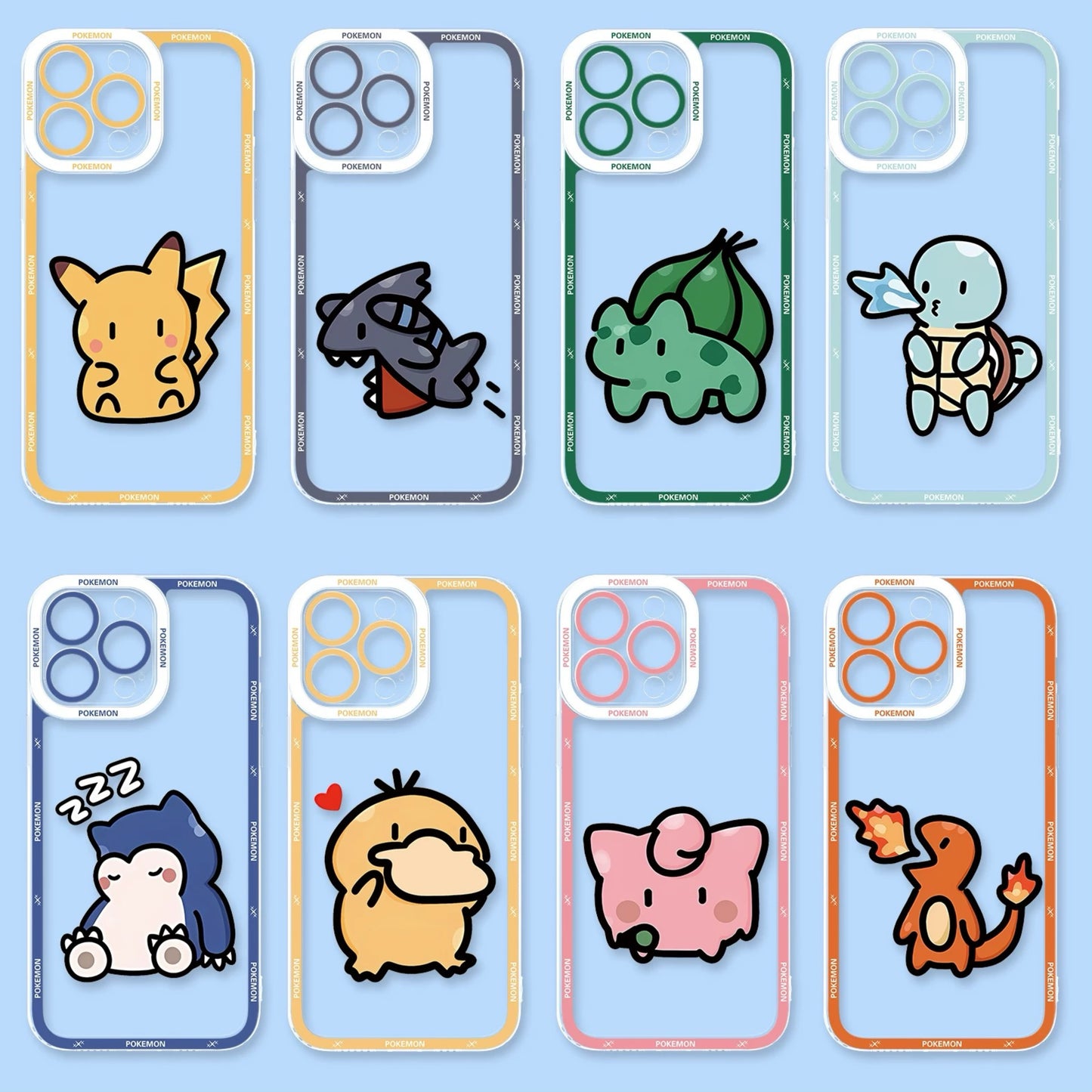 Japan Cartoon Pokemon Simple Cute Drawing | Pikachu Gible Bulbasaur Squirtle Snoriax Psyduck Jigglypuff Charmander- iPhone Case PLUS SE2 XS XR X 11 12 13 14 15 16 16e 17 17e Pro Promax 12mini 13mini