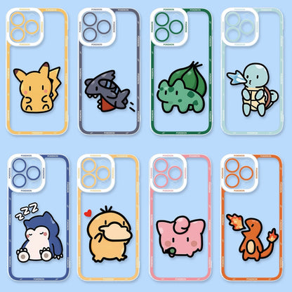 Japan Cartoon Pokemon Simple Cute Drawing | Pikachu Gible Bulbasaur Squirtle Snoriax Psyduck Jigglypuff Charmander- iPhone Case PLUS SE2 XS XR X 11 12 13 14 15 16 16e 17 17e Pro Promax 12mini 13mini
