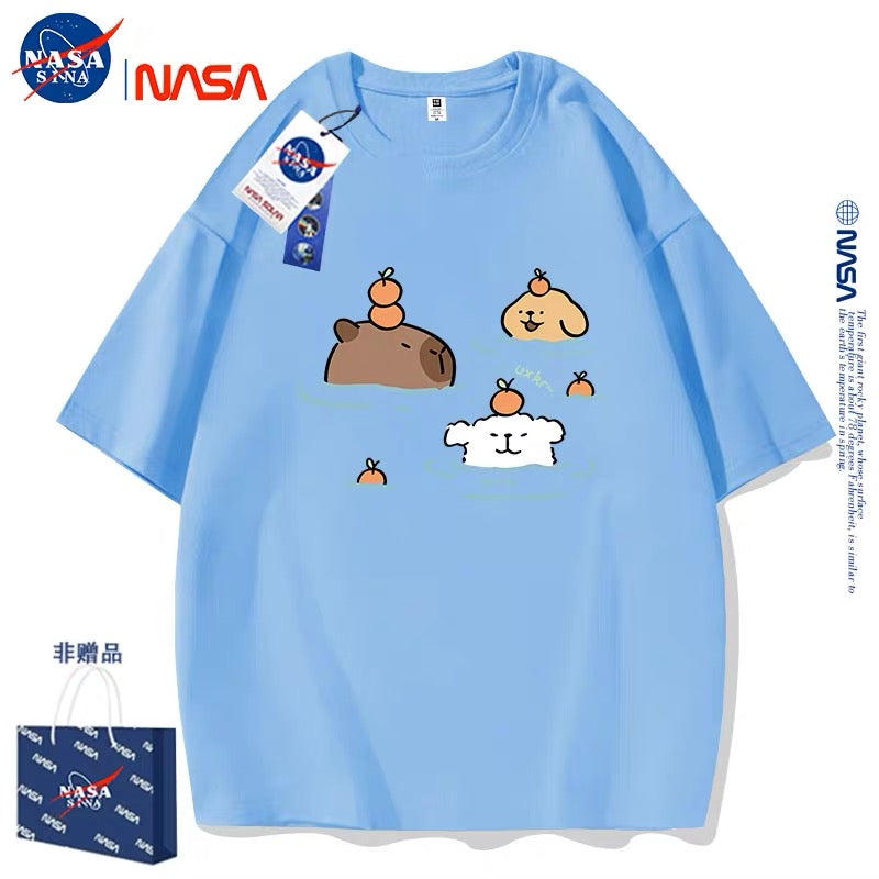 Cute Cartoon Doggie Maltese Puppy Style T-Shirt Series | Maltese Hot Spring with Capybara Part2 - Kawaii Fashion Items for Child & Adult