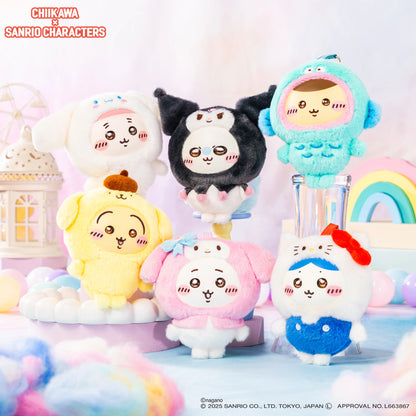 [Pre-order] Japan ChiiKawa Kiramekko Crossover Sanrio Series | ChiiKawa Hachiware Usagi Momonga Kurimanju Crab Cute Plush Doll with Plastic Face Keychain - Kawaii items Room Decoration Doll