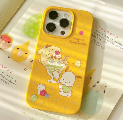 Japanese Cartoon Sanrio Pompompurin & Pochacco Pudding Ice Cream Desert - iPhone Case 12 13 14 15 Pro Promax