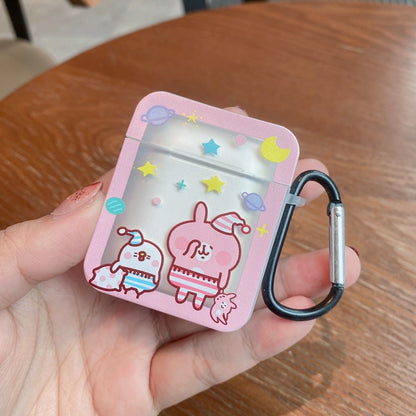 Japanese Cartoon Kanahei | Sleepy Party Pajamas Pink Rabbit and White Chicken - AirPods AirPodsPro AirPods3 Case Pink and White