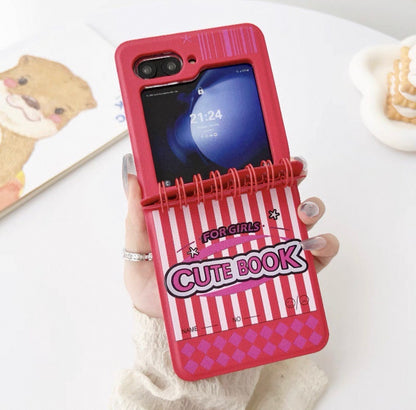 Korean Notebook Style | Cute Book Pink Purple Red - Phone Case Samsung Galaxy Z Flip 3 4 5 6 7 W24 W23 W22