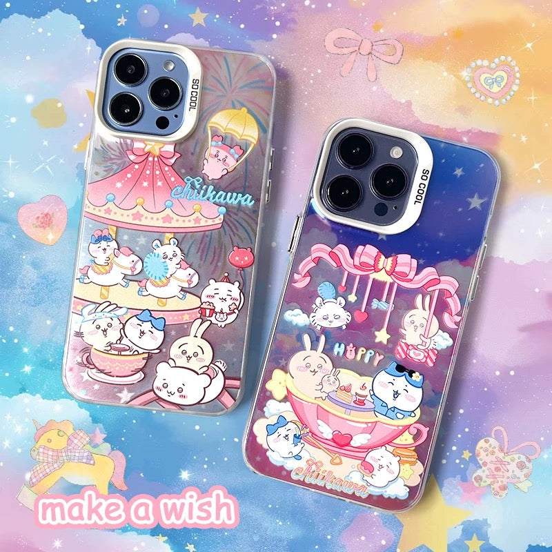 Japanese Cartoon ChiiKawa | Amusement Park ChiiKawa Hachiware Usagi Merry Go Round Laser - iPhone Case 11 12 13 14 15 16 Pro Promax