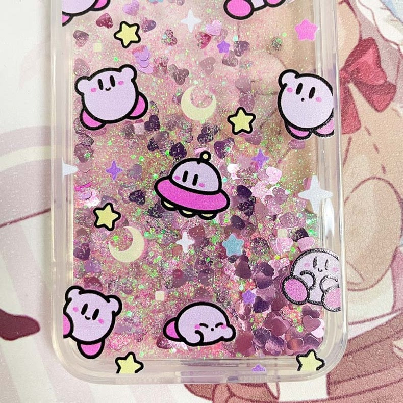 Japanese Cartoon Pink Monster Starkabi UFO Pink Glitter QuickSand iPhone Case 6 7 8 PLUS SE2 XS XR X 11 12 13 14 15 Pro Promax 12mini 13mini