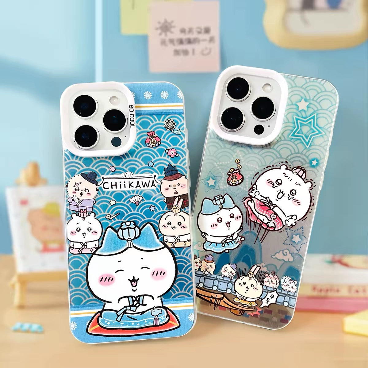 Japanese Cartoon ChiiKawa Korean Dress Up Laser Case | Chiikawa Hachiware Usagi - iPhone Case 11 12 13 14 15 16 16e 17 17e Pro Promax